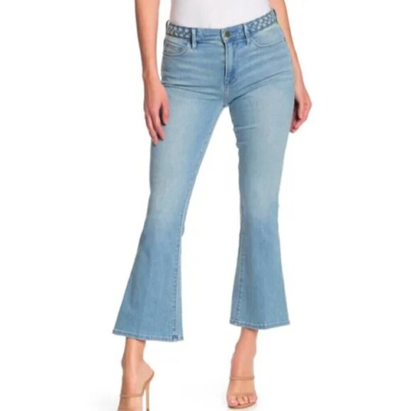 Frame Denim Denim - FRAME Le Crop Mini Boot Mid-Rise Cropped Lightwash Jeans with Braided Waistband